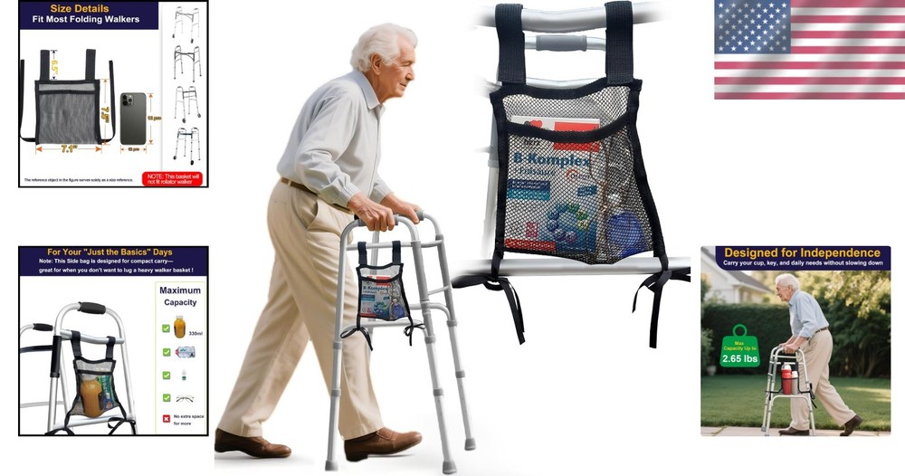 Lightweight Side Walker Bag Organizer - Easy Attachment & Secure Storage - Black