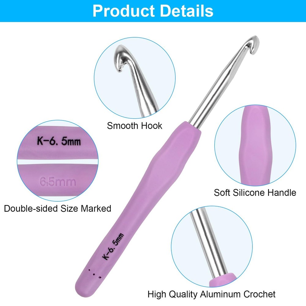 12 Sizes Crochet Hook Set,Knitting Needles w/ Ergonomic Handle&Blue Case,51 Pack