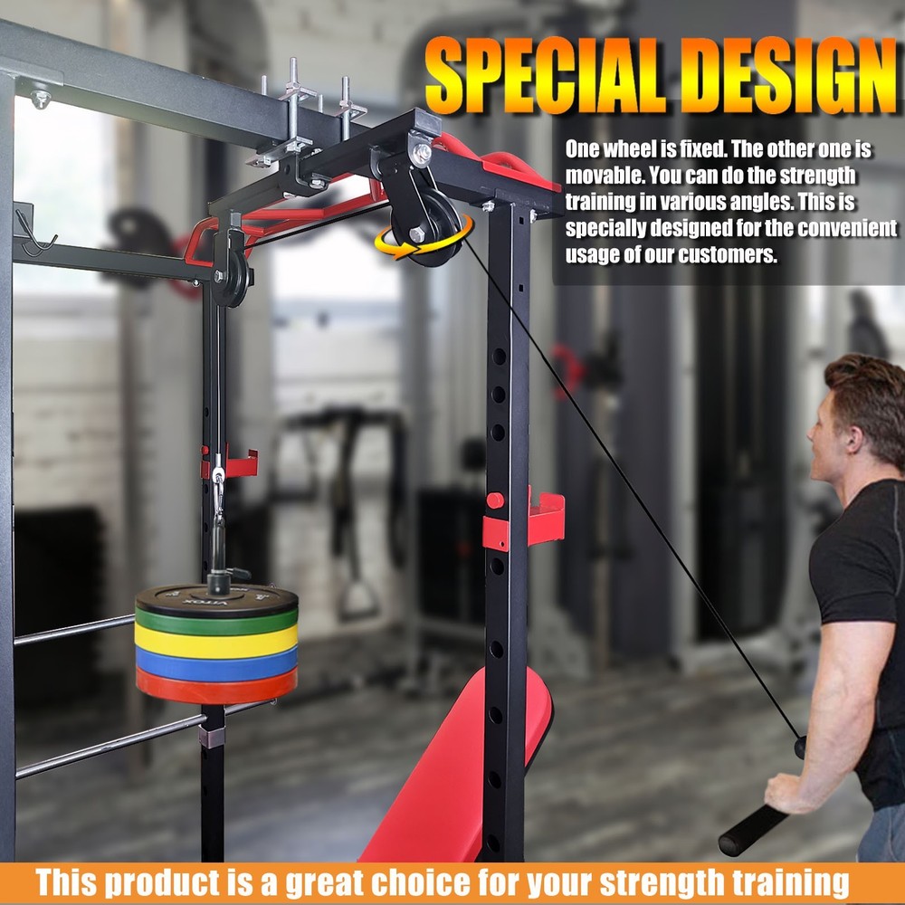 Power Rack Double Pulley System Attachment LAT Pulldown Machine Cable for Home