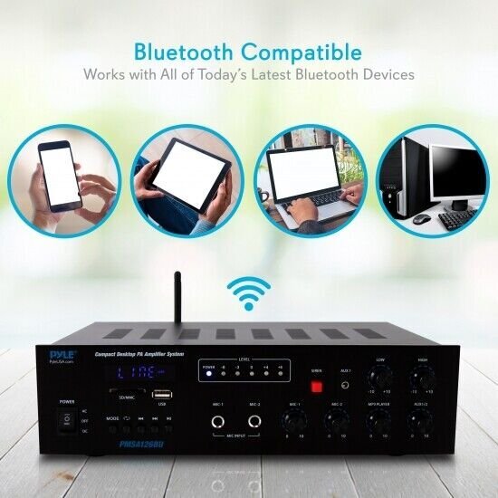 Pyle PMSA126BU Wireless Bluetooth Public Address Amplifier Receiver System 500W
