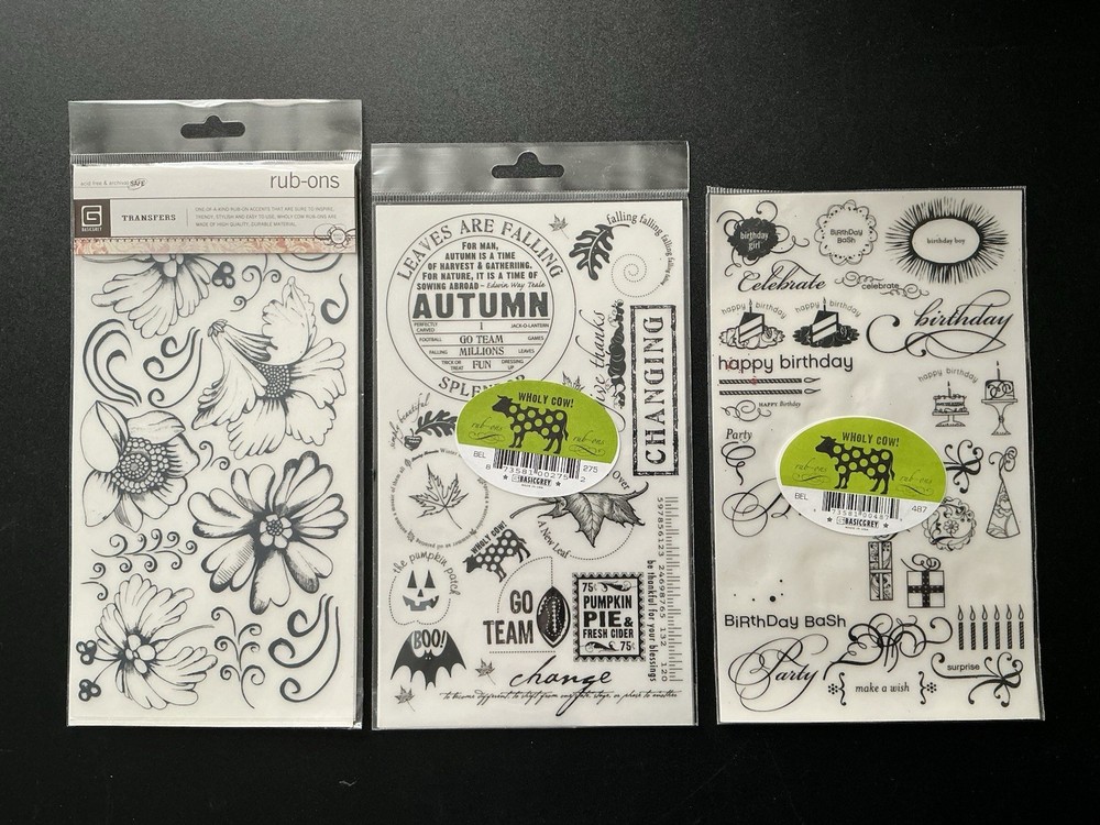 BasicGrey Wholy Cow Bundle of 3 Rub-ons Sets (2 New, 1 Used)