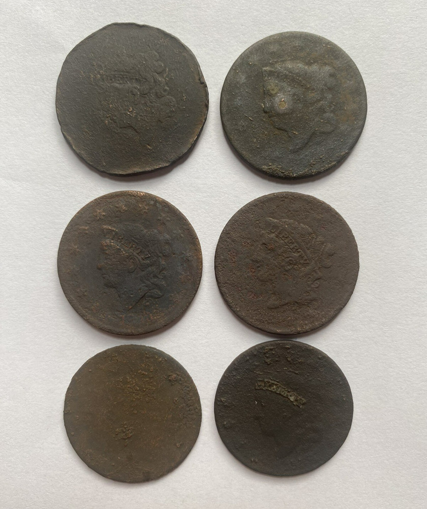 Antique 6 Liberty Head Large Cent Coins Historical Original Unknown Dates