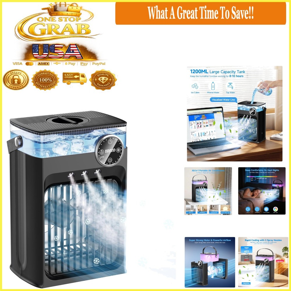 Portable 4-in-1 Evaporative Air Cooler with Remote 1200ML Tank Black