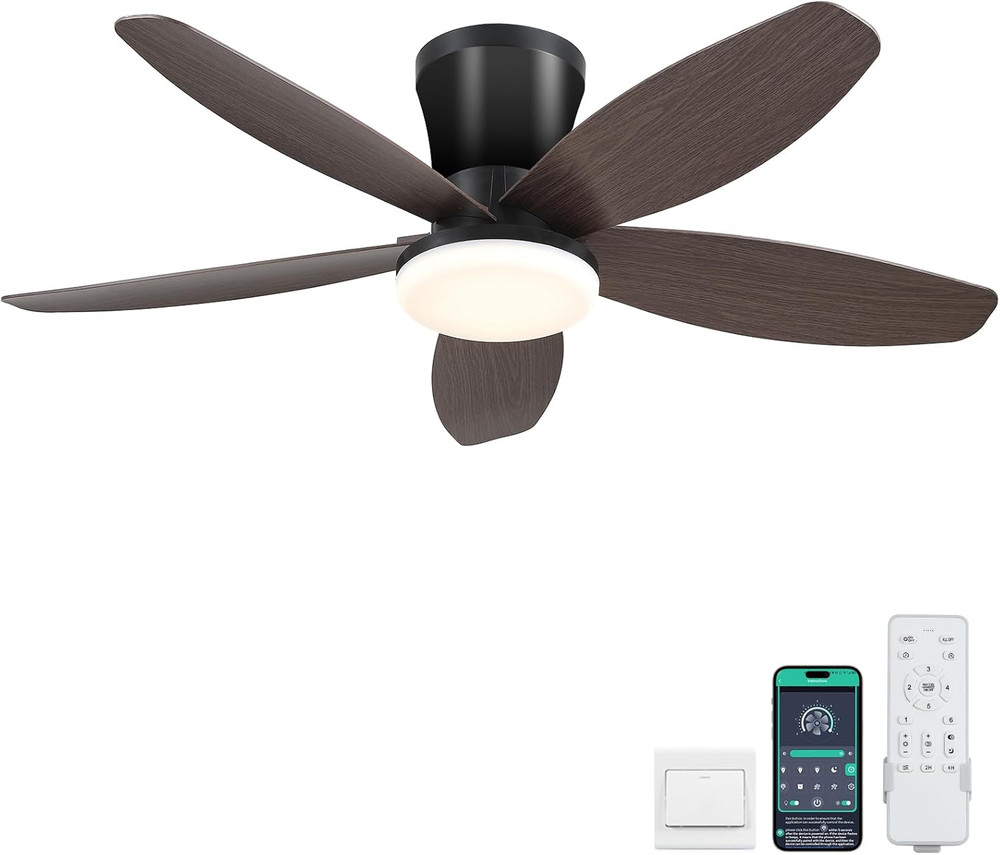 Modern 36" Ceiling Fan with Light & Remote - Low Profile, Dimmable, Brown