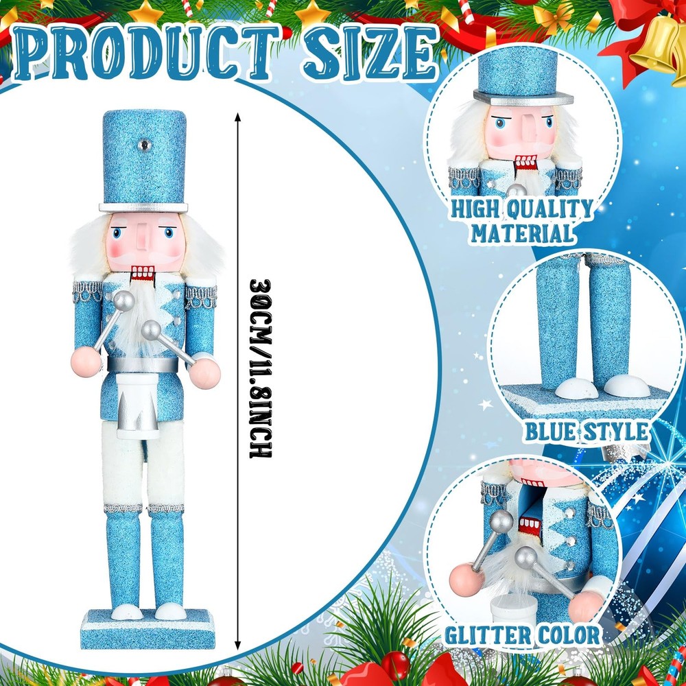 12 Inch Christmas Nutcracker Decorations White and Blue Drummer Nutcracker Winte