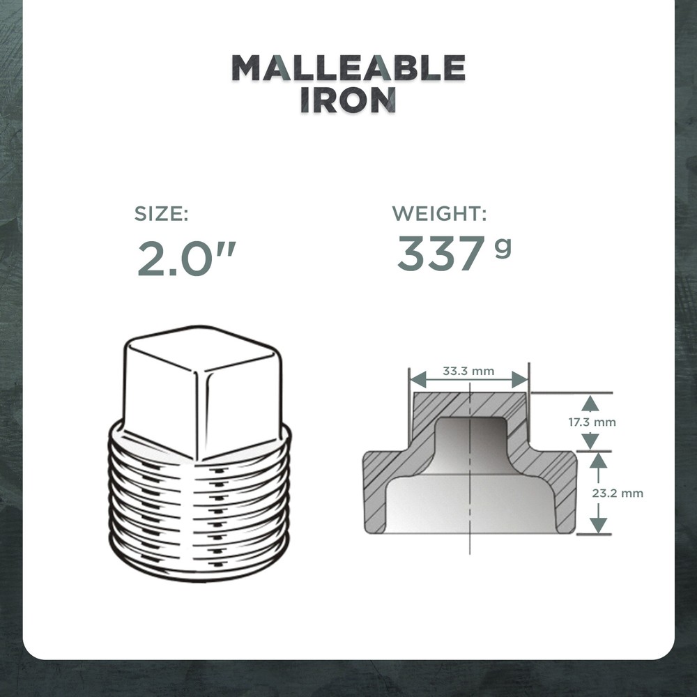 2" MIP Galvanized Malleable Iron Plug with Square Head