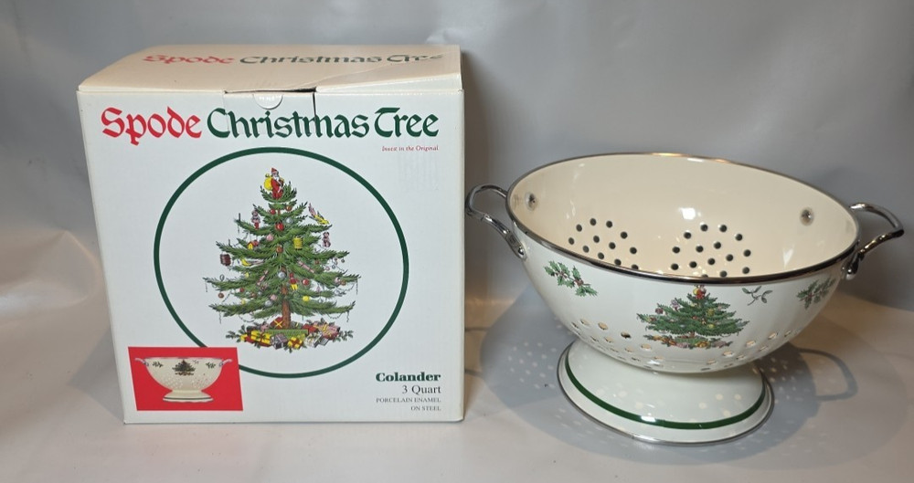 Spode Christmas Tree 3 Quart Metal Colander Enamel Strainer 9 In Diameter