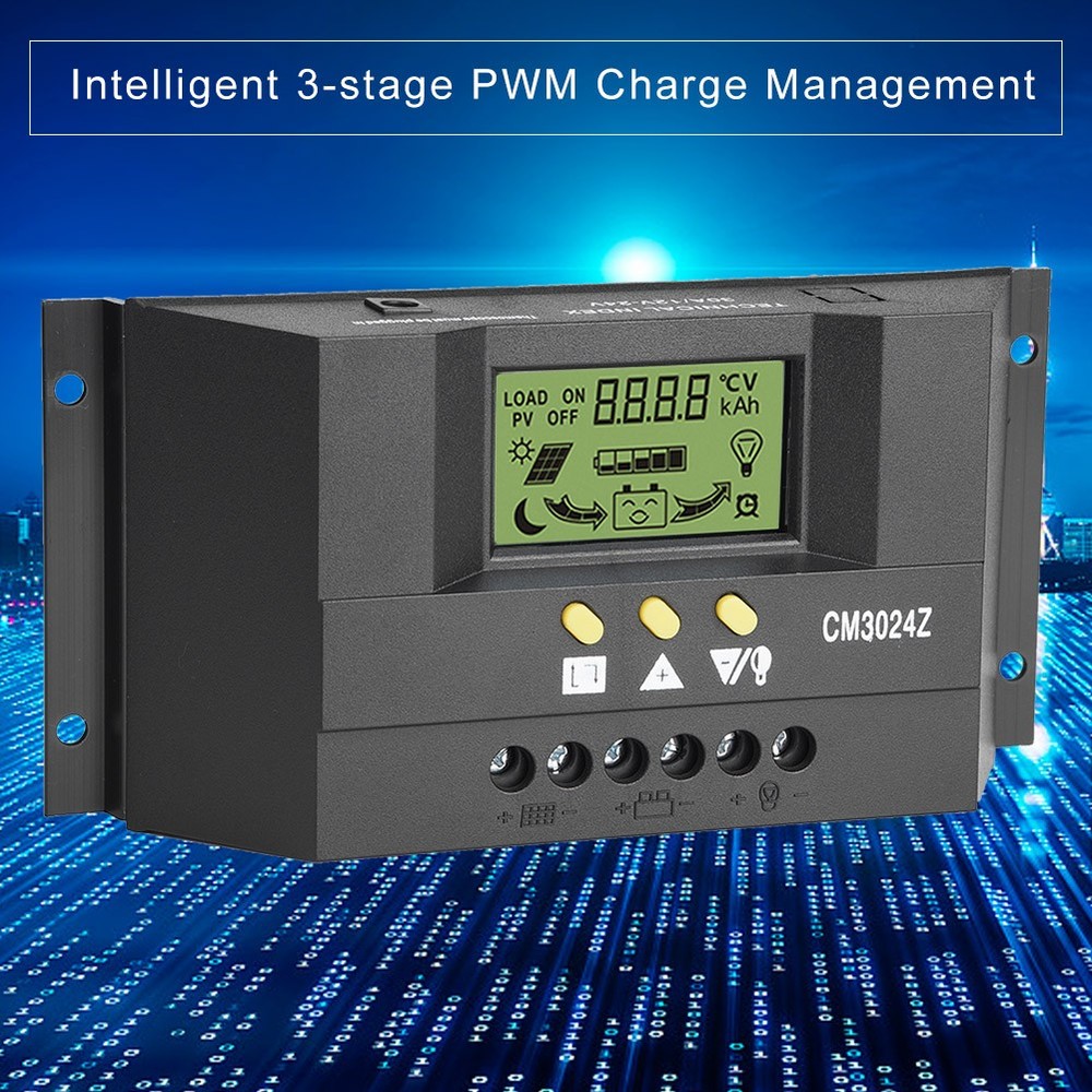 PWM Intelligent Solar Panel Controller Regulator LCD Display 12V 24V