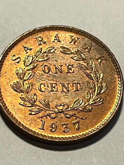 1937-H Sarawak 1 Cent/Red/Luster Unc+++ #15397