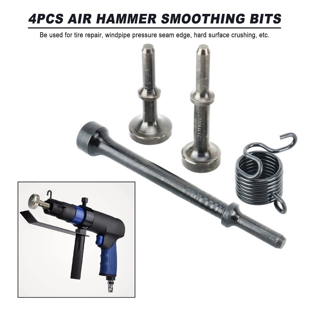 4Pcs Air Hammer Bits Set Smoothing Pneumatic Chisel Drill Attachments and Spring