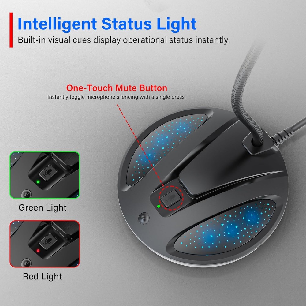 Plug & Play USB Computer Microphone, Flexible Gooseneck Desk Microphone for Podc