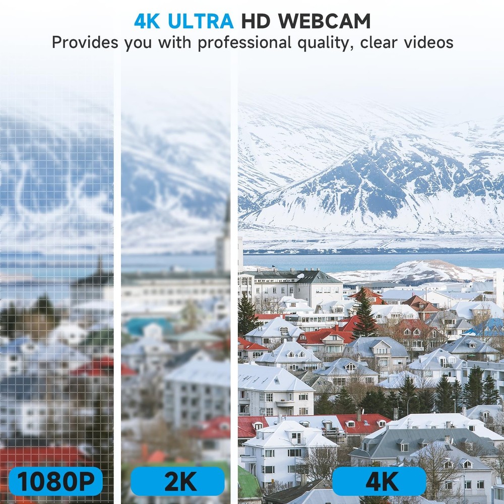 AOC 4k Webcam for PC with Microphone, Computer Camera Noise Black