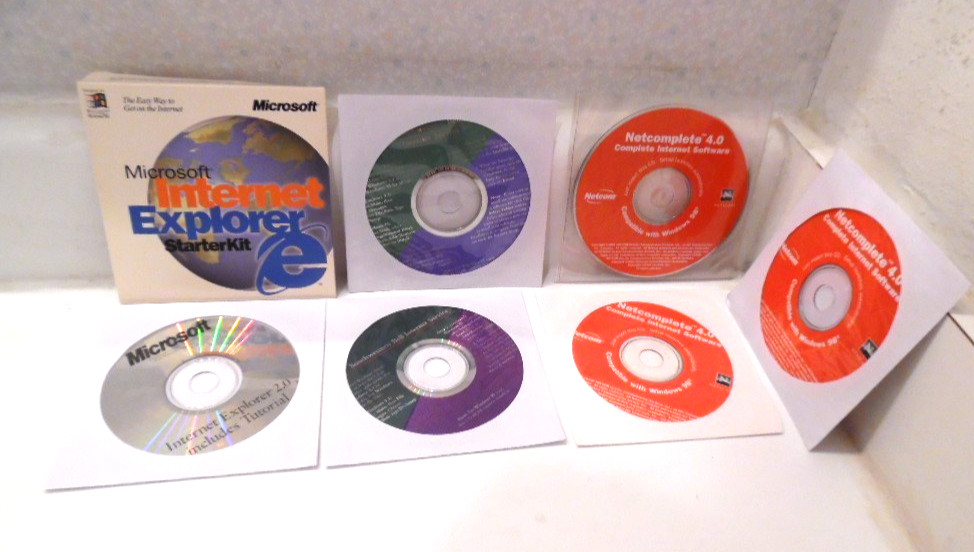 7 Vintage Internet Service Software CDs - SWBell, Netcomplete, Internet Explorer