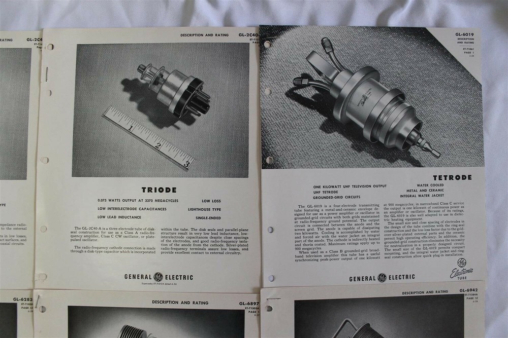 General Electric GE Description & Rating Sheets 1950s Triode Tetrode 8 Different