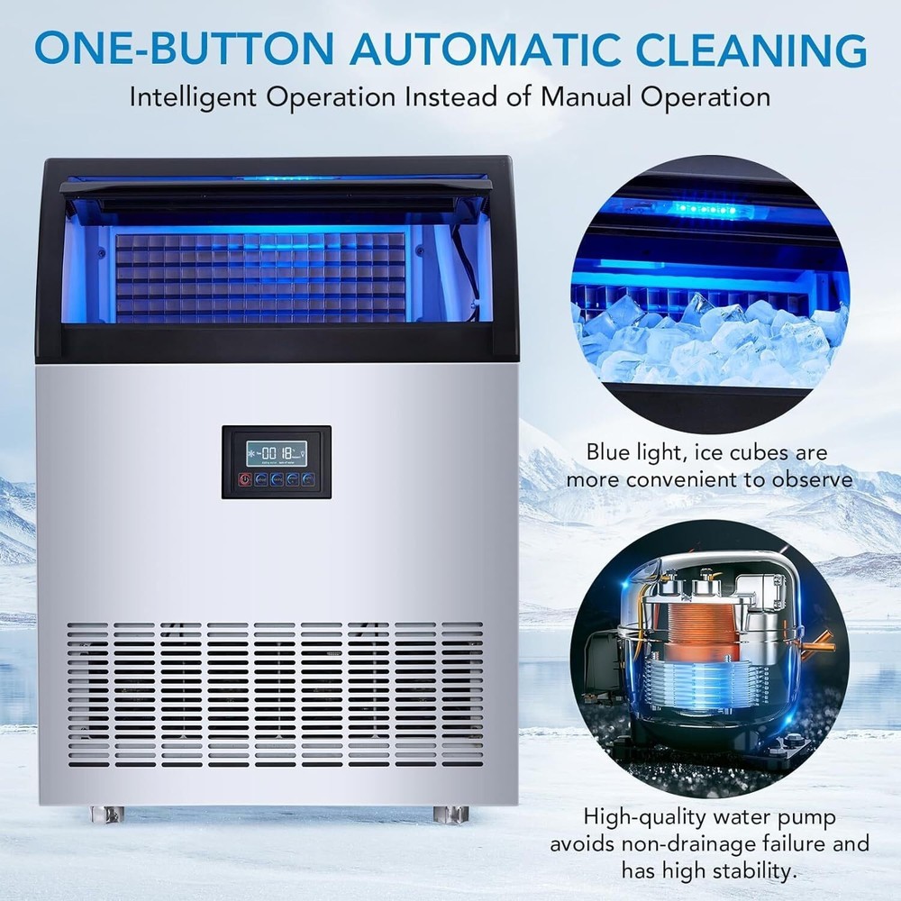 120LBS Commercial Ice Maker Built-in Ice Cube Machine 33Lbs Bin Storage