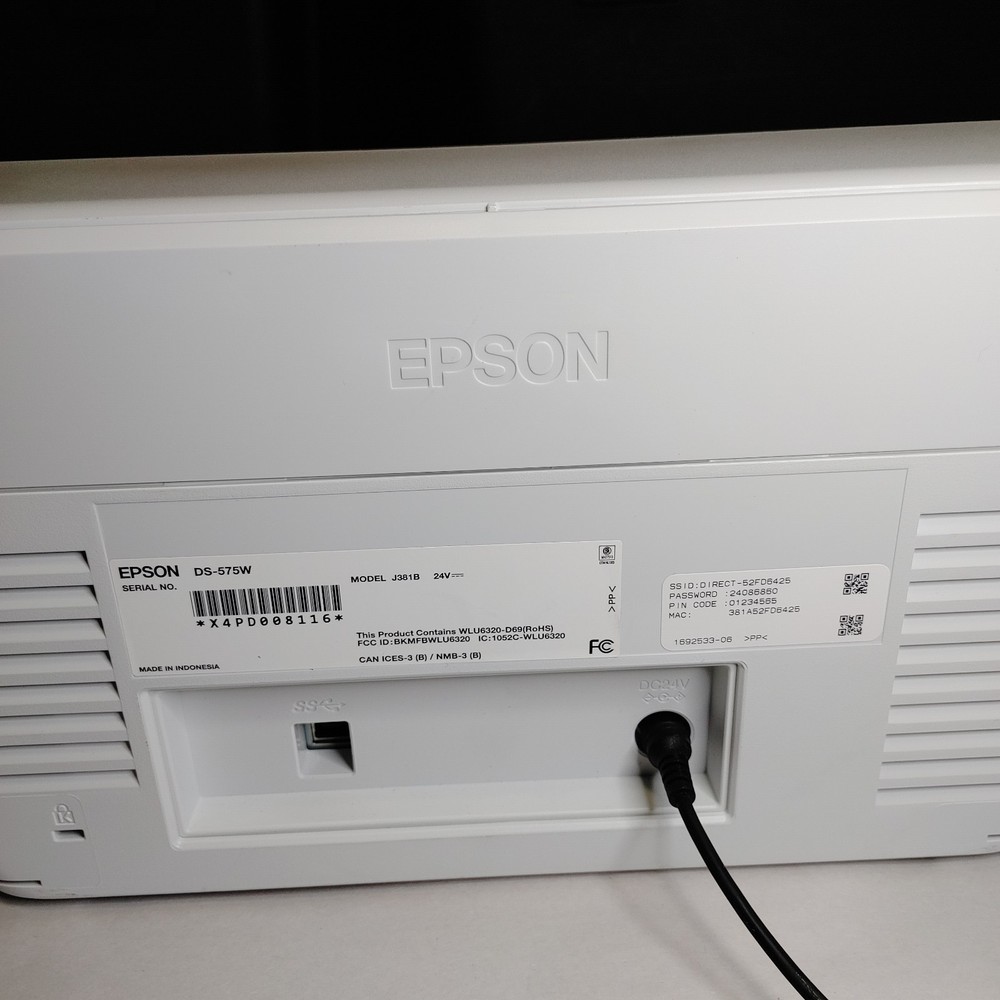 Epson DS-575W Duplex Document Scanner with Power Adapter (Missing Part)