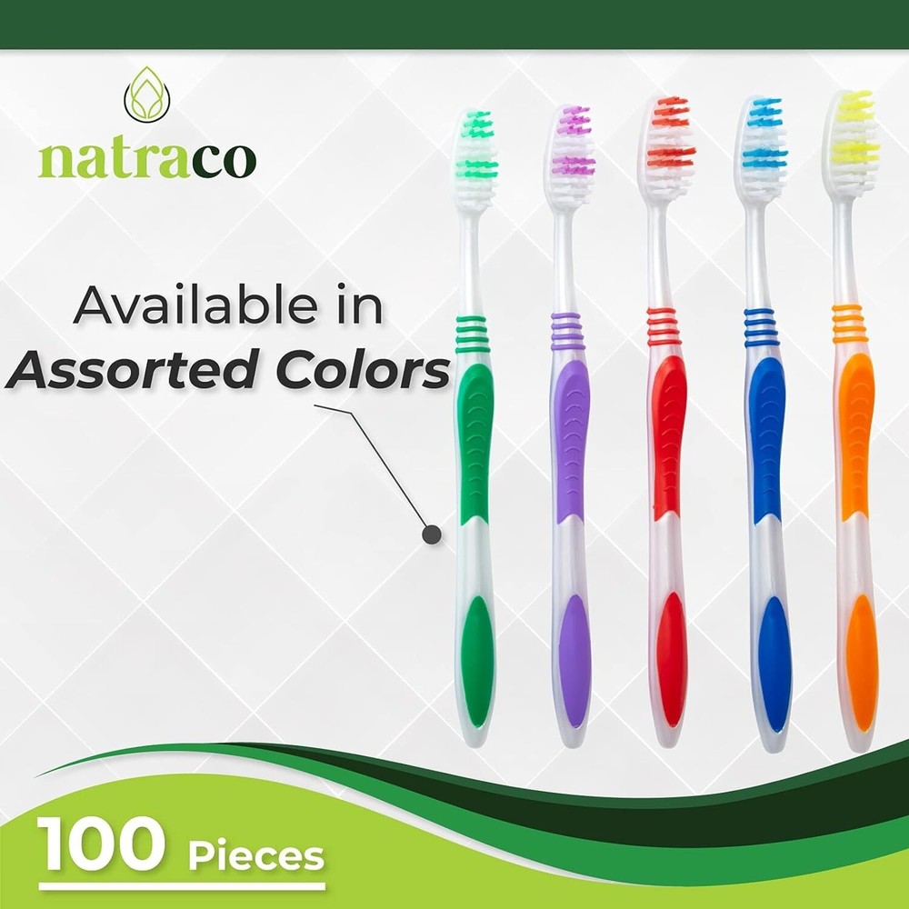 100 Bulk Toothbrushes + Caps, Individually Wrapped, Medium Soft, Multi Colors