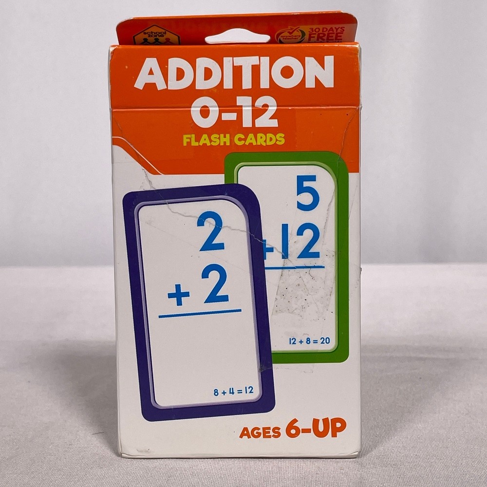Addition 0-12 Flash Cards Elementary Math Learning for Ages 6-Up New Sealed