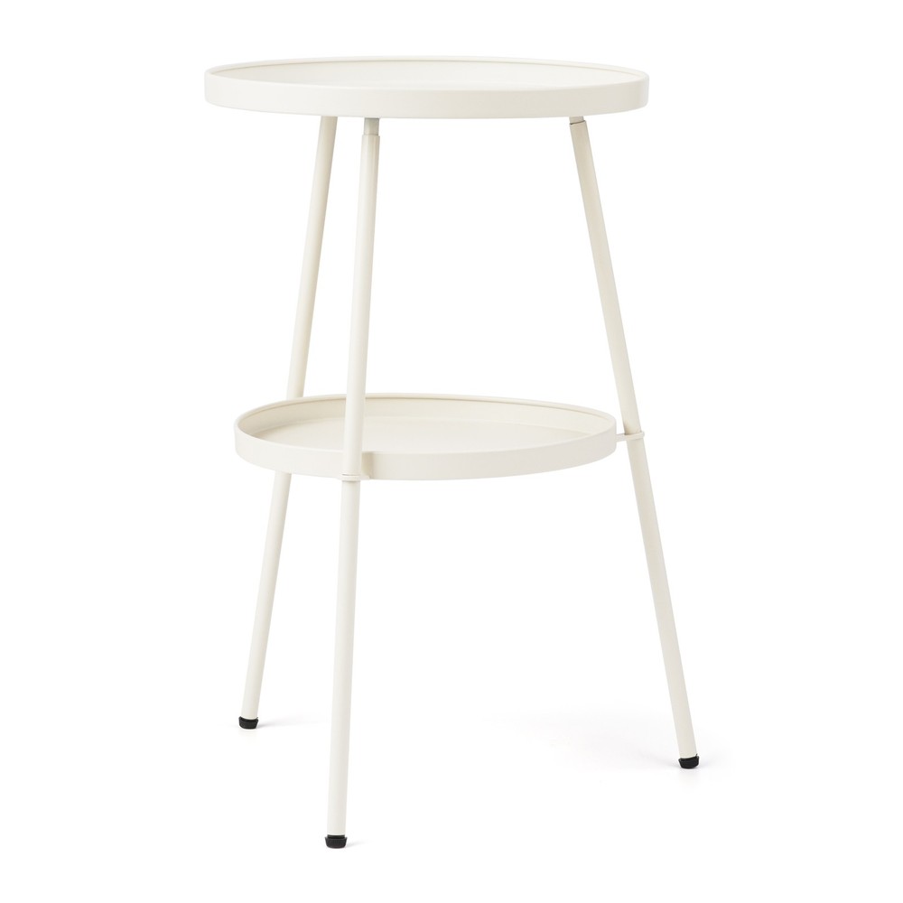 Patio Small Side Table, Round 2 Tier End Table, Metal Round Coffee Table, White