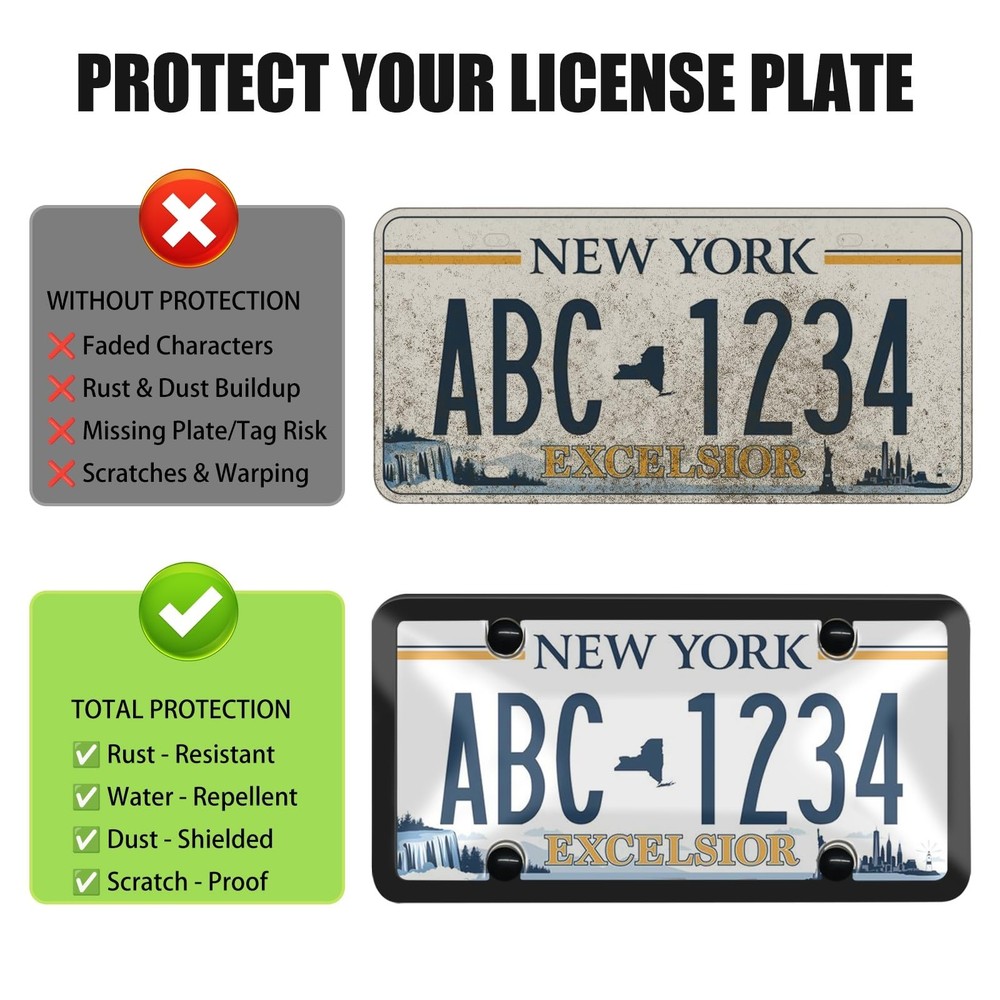 New 2X Unbreakable License Plate Covers+Frames Auto Tag Shield Protector Gray
