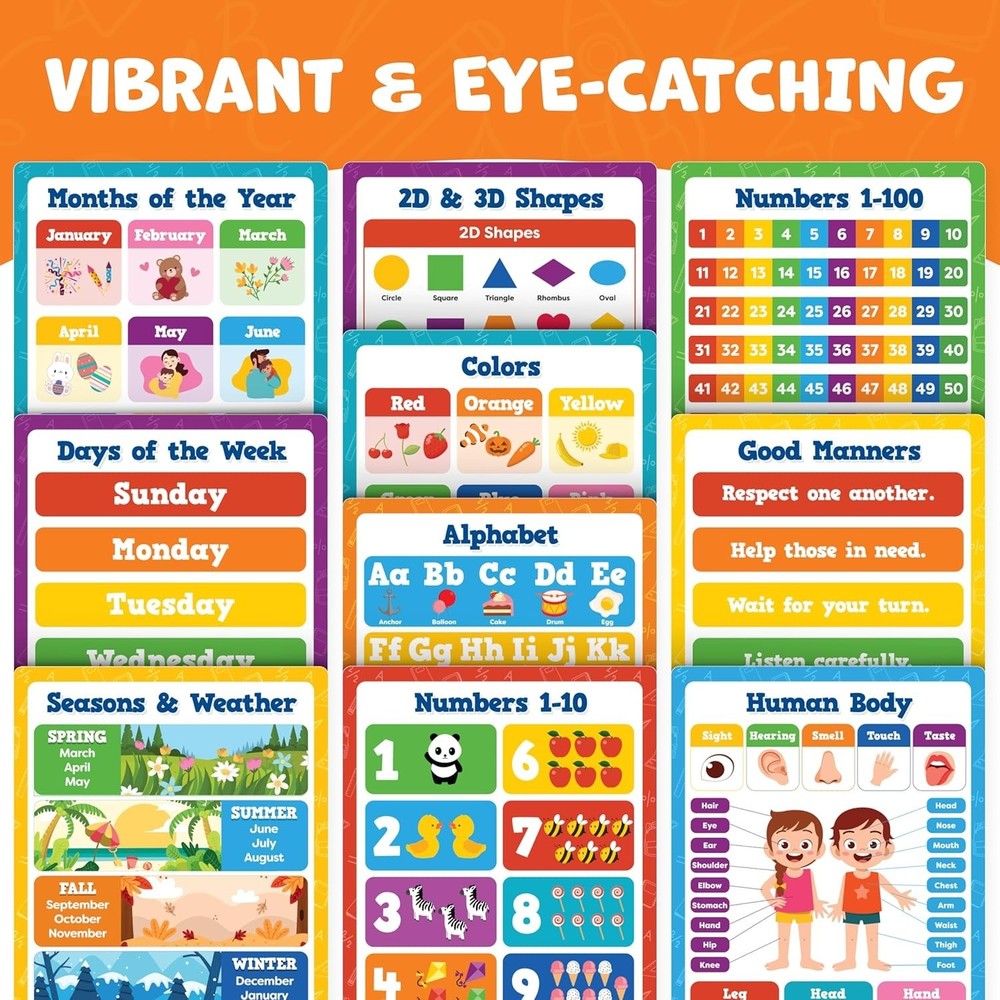 Educational Wall Art Pack: 20 Waterproof Posters - Engaging Learning Tools