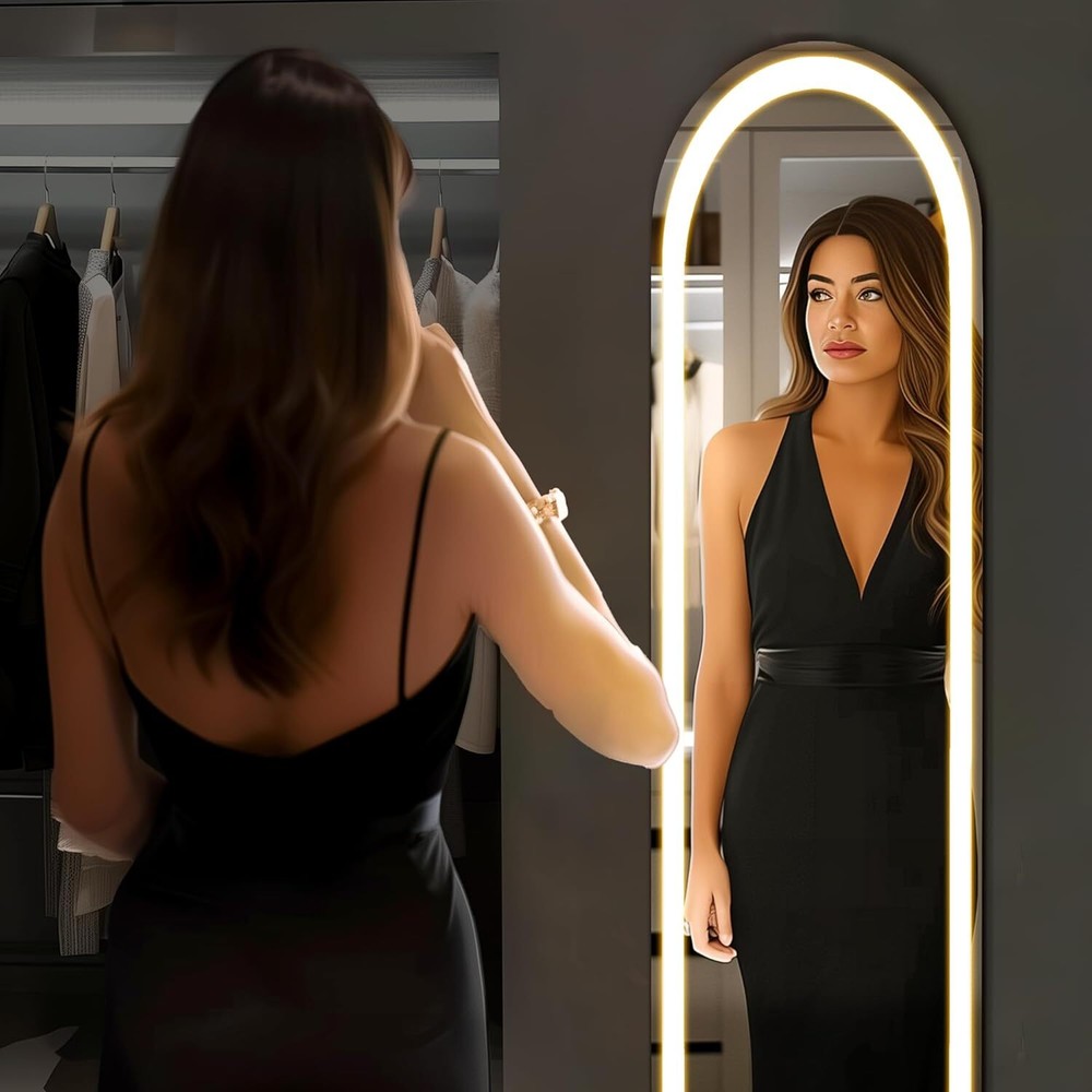 Mirror Full Length Standing Mirror with LED Lights Lighted Floor Standing Mirror