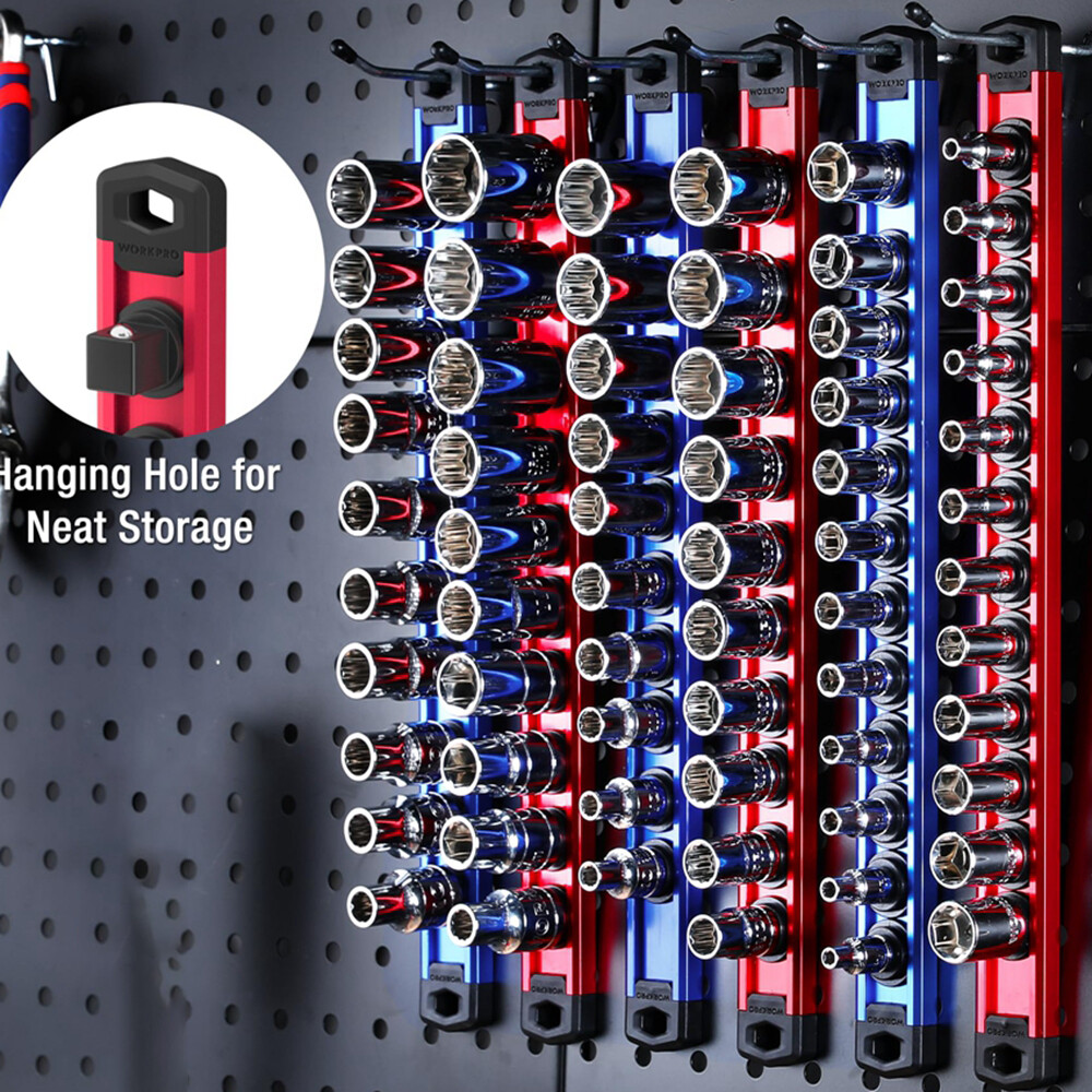 6PC Magnetic Socket Organizer Sets Aluminum Alloy Socket Rail Holder