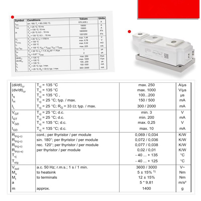 1pcs SEMIKRON SKKT570/106E SCR Thyristor Module