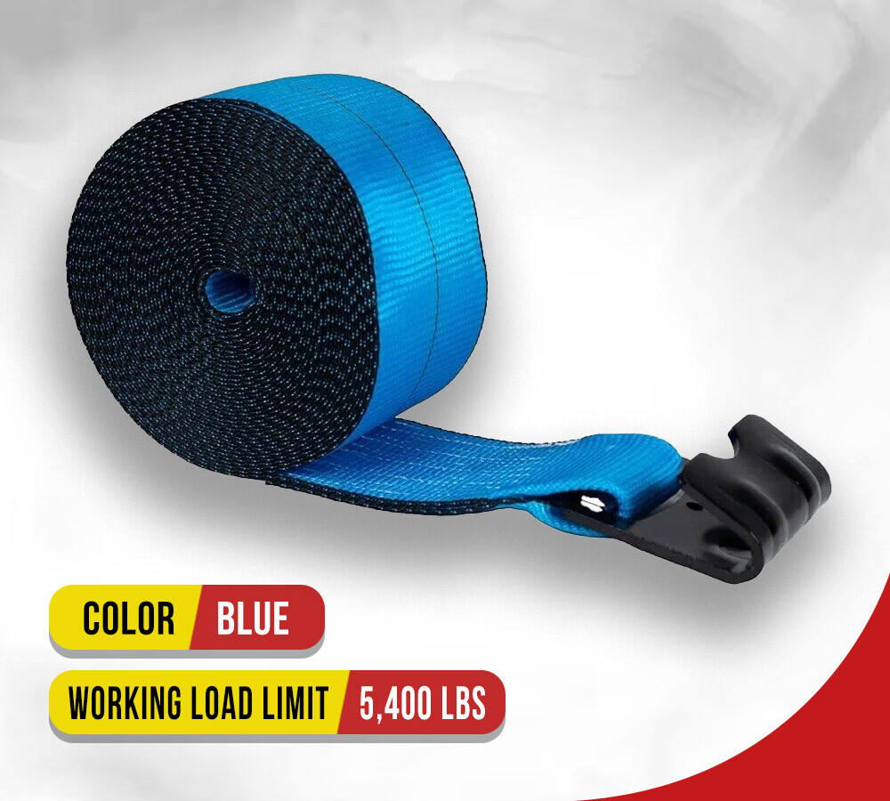 (4 Pack) 4" x 40' Winch Strap with Flat Hook - Blue