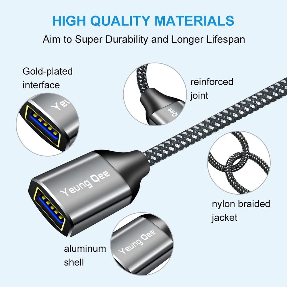 Yeung Qee USB 3.0 Extension Cable 1 ft,5Gbps High Speed 1FT, Black