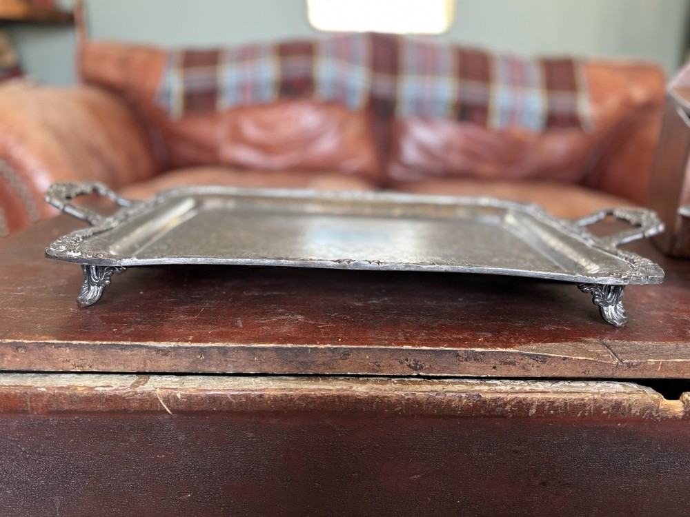 Heavy Antique Tarnished And Footed Silver Platter
