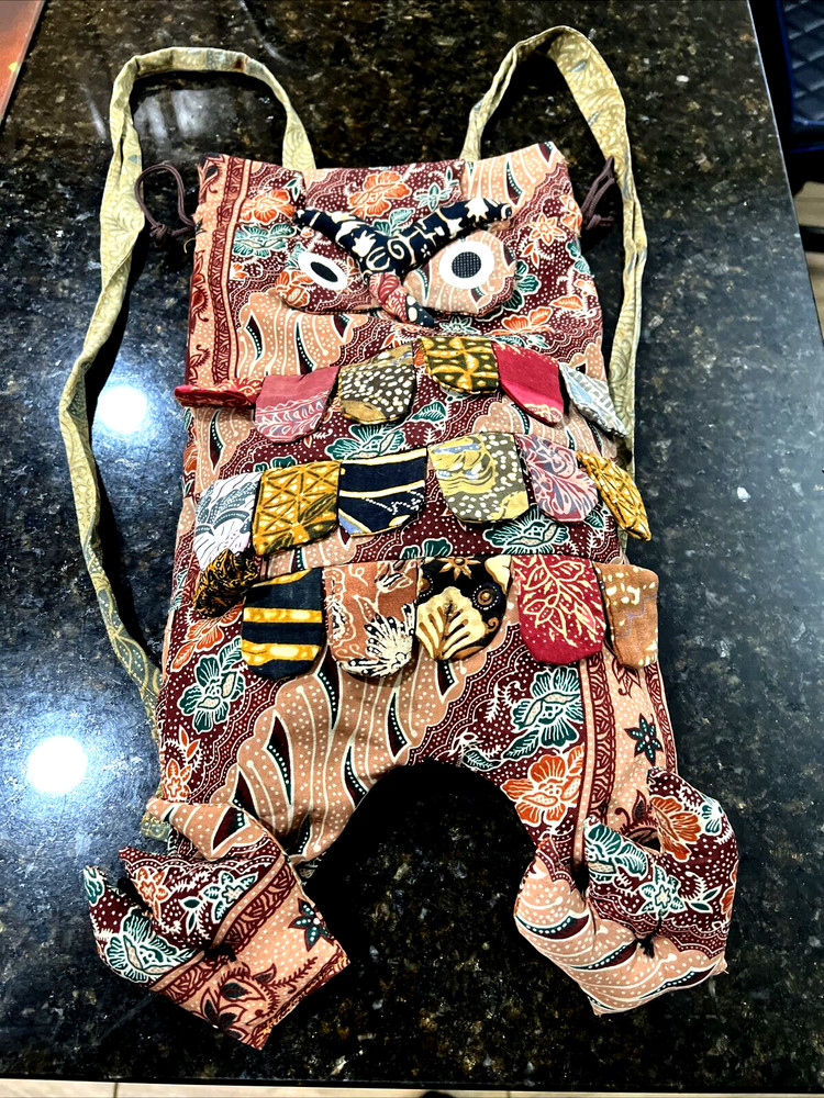 Hand Made Owl Patchwork Backpack Fabric Boho Defect c4