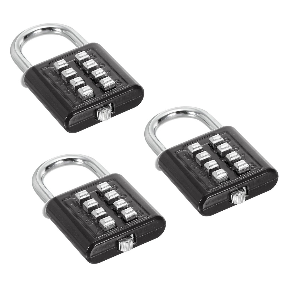 8 Digit Button Combination Padlock 3pack 4 Digit Locking Mechanism Lock Black