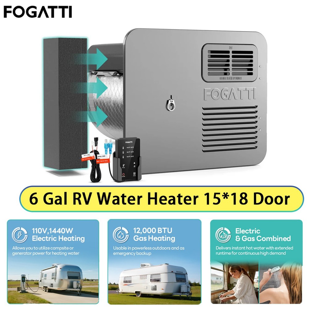 FOGATTI 6 Gallon RV Gas/Electric Water Heater With 15*18 Door Fit For SUBURBAN