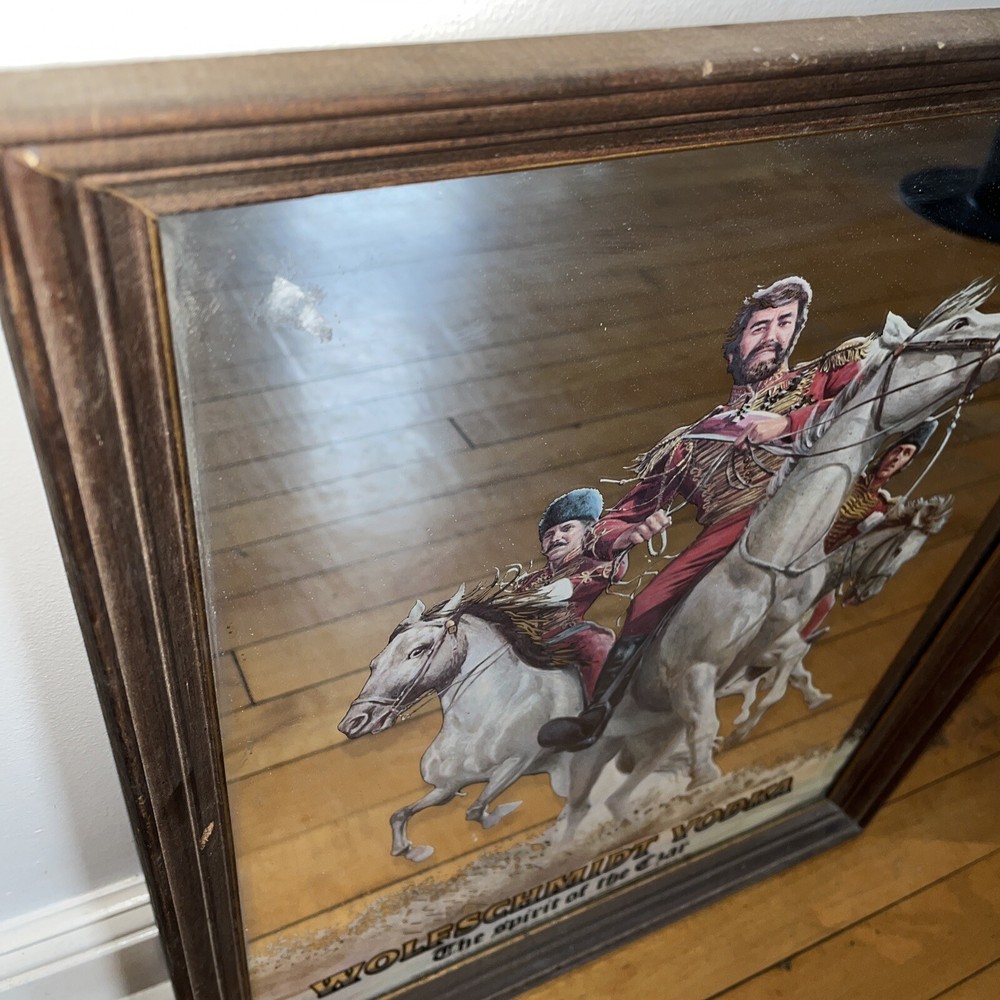 Vintage Wolfschmidt Vodka framed mirror man cave bar