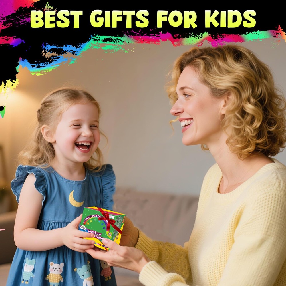 Easter Basket Stuffers for Kids，165 Rainbow Scratch Paper Art Notes, Easter C...