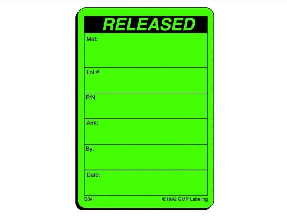 Released Quality Control Labels, Q041, GMP Labeling, 500/roll