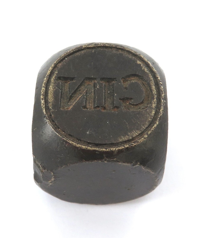 Antique / Very Unusual / Large Solid Metal Reversed Backwards "RUM & GIN" Dice