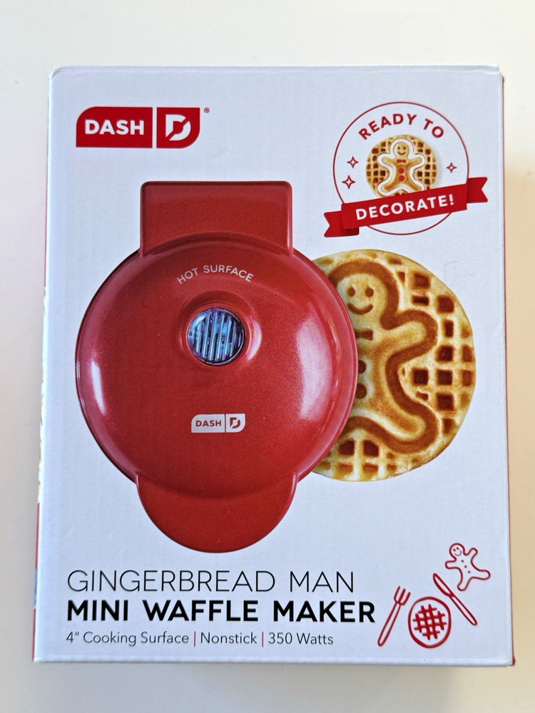 Dash Gingerbread Man Mini Waffle Maker, Red - New