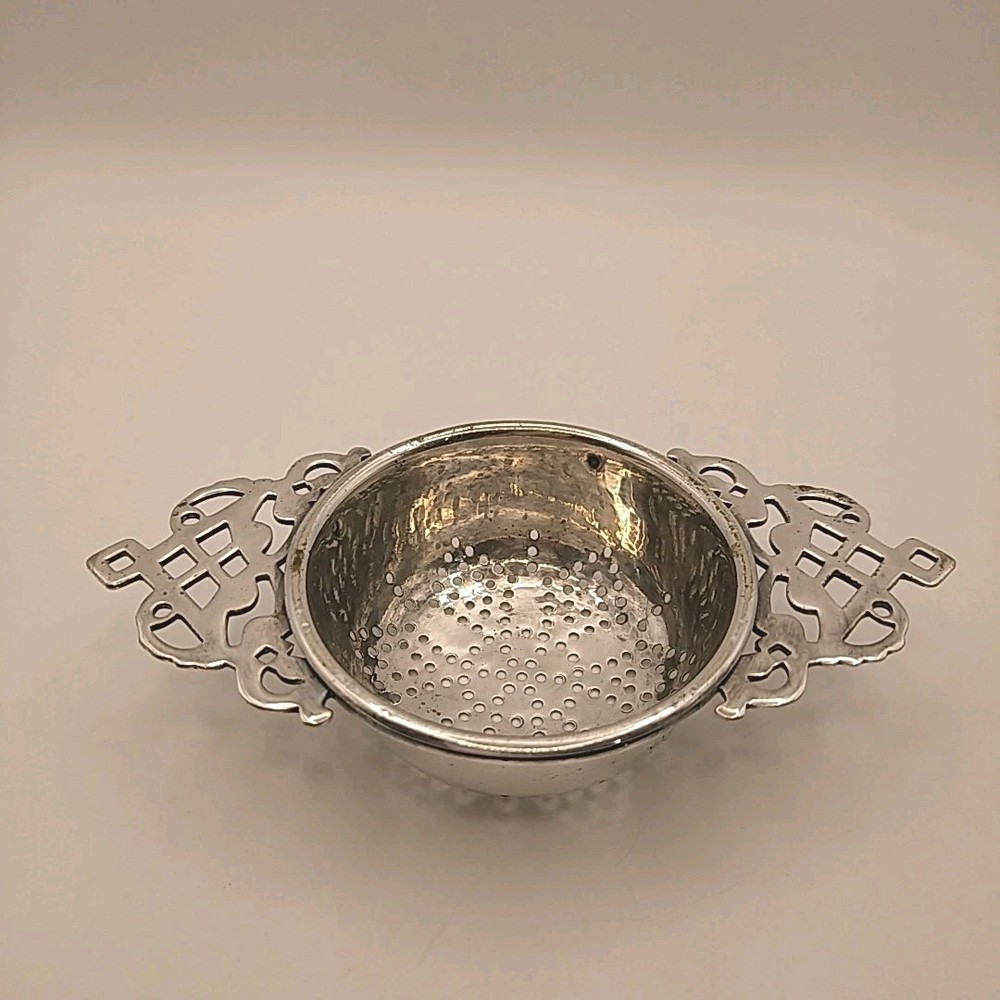 Victorian Tea Strainer EPNS England Hallmarked Star Pattern Scroll