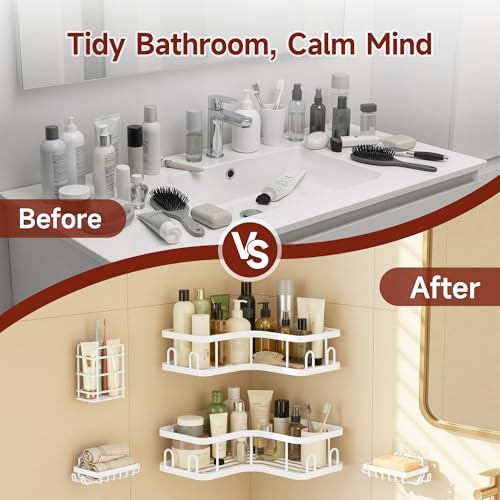 Corner Shower Caddy 5-Pack, Advanced 5-Piece Set(2 Large+3 Small) White