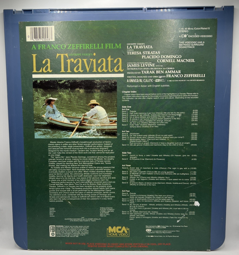 La Traviata CED RCA Videodisc Selectavision