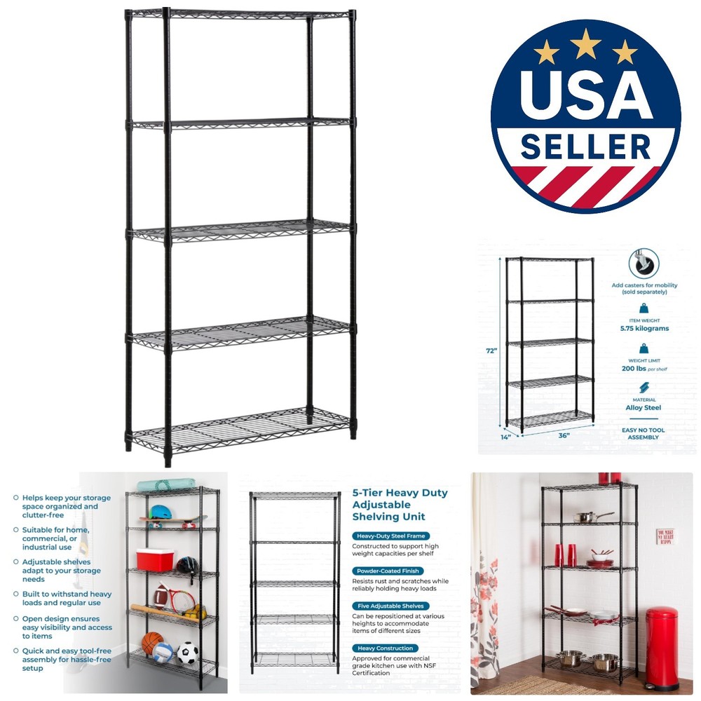Maximize Storage with 5-Tier Adjustable Shelves - 200 lb Capacity, Rust-Proof