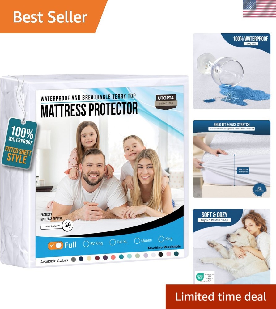 Waterproof Mattress Protector - Full Size, White, 200 GSM