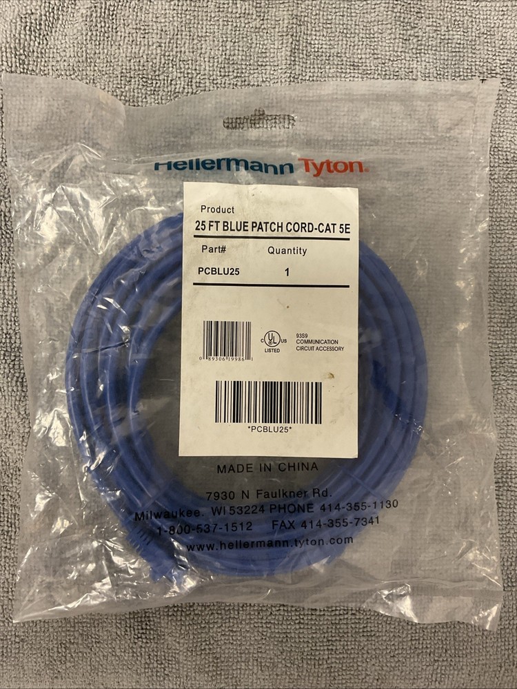 Hellermann Tyton PCBLU25 Category 5e Patch Cord, 25ft Length, Blue