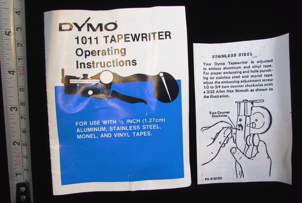 DYMO 1011 TAPEWRITER OPERATING INSTRUCTIONS Only