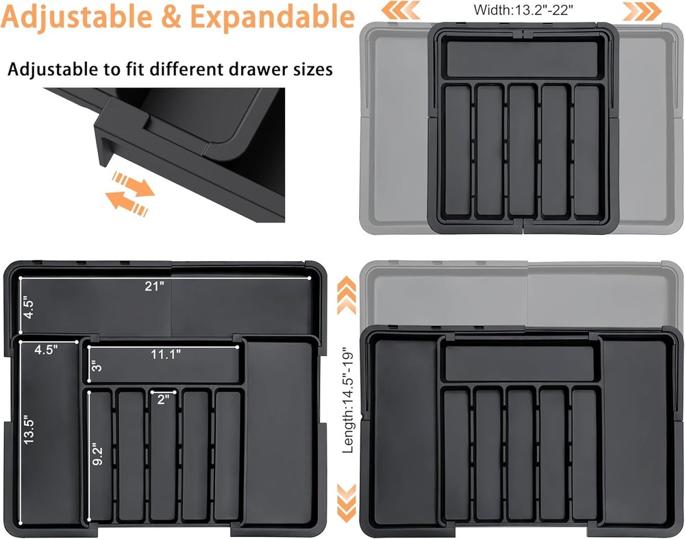 Silverware Organizer Expandable Kitchen Utensil Drawer Large Black