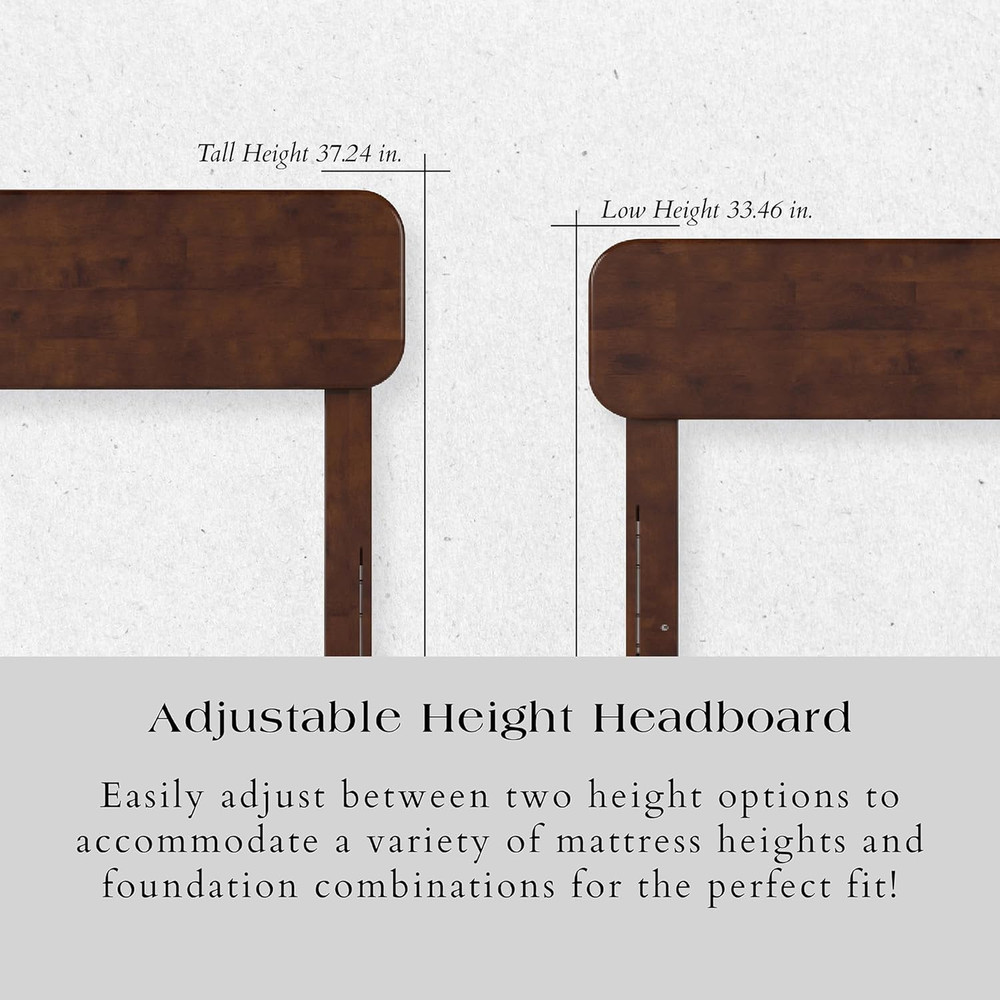 , Florence Adjustable Modern round King Solid Wood Headboard, Walnut