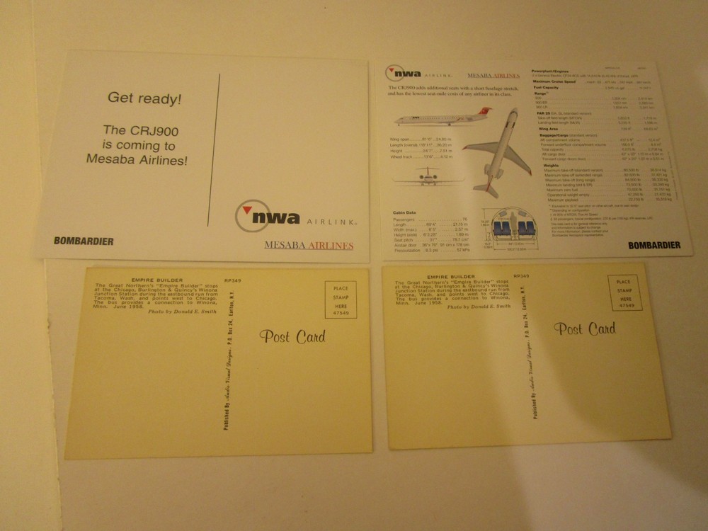 MESABA Airlines CRJ-900 DATA Card-Original + INTRODUCING CRJ900 + 2