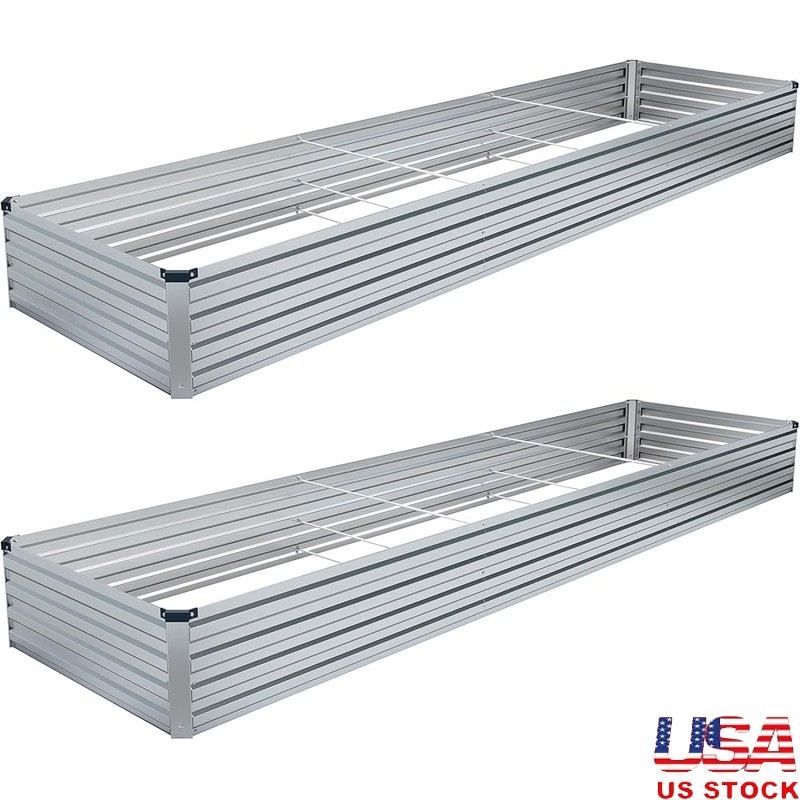 2PCS 12x4x1FT Galvanized Raised Garden Bed Kit Vegetable Boxes-Rectangle Box